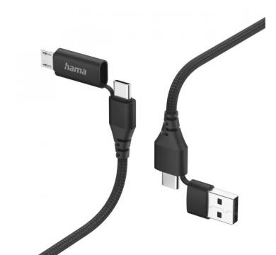 Hama 4in1 Multi Charging Cable, USB-C and USB-A - USB-C and Micro-USB