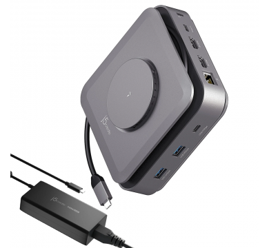 j5create USB-C Dock Dual 4K HDMI with 140W GaN PD3.1 Power Adapter